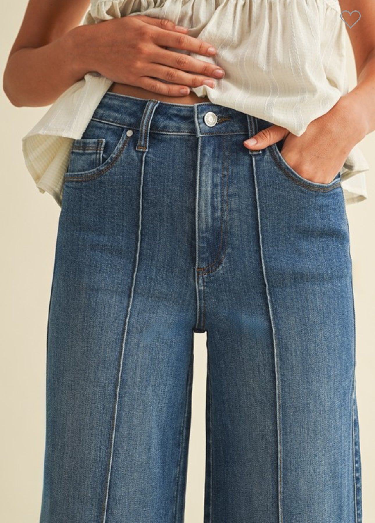Stretch High Rise Pin Tuck Detail Jeans