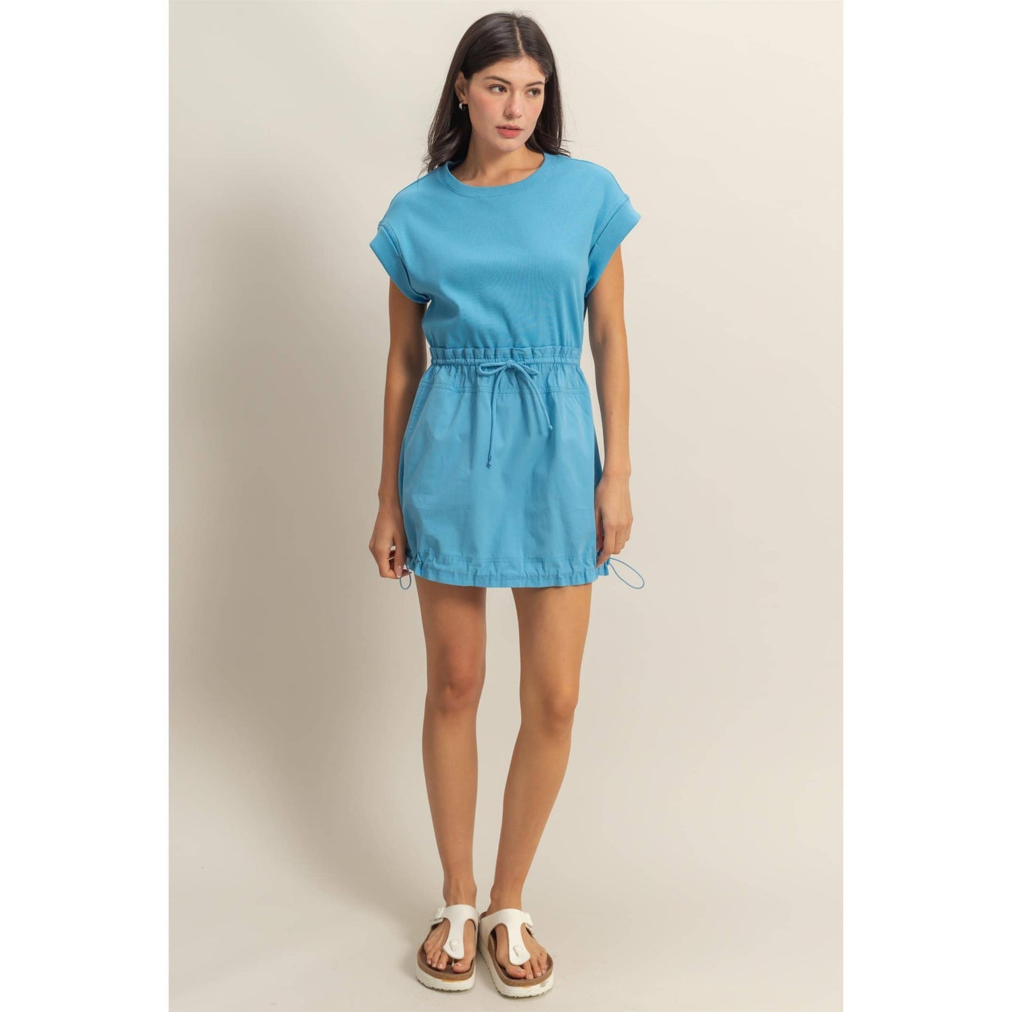 Short Sleeve Elasticized Waist Mini Dress