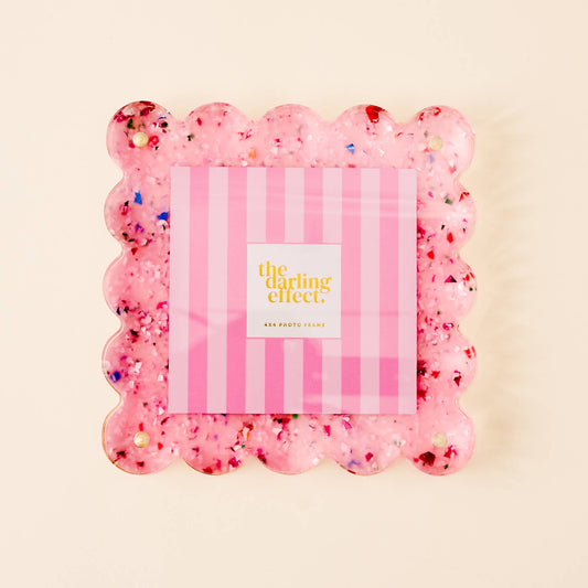 Square Scalloped Acrylic Frame-Confetti Pink