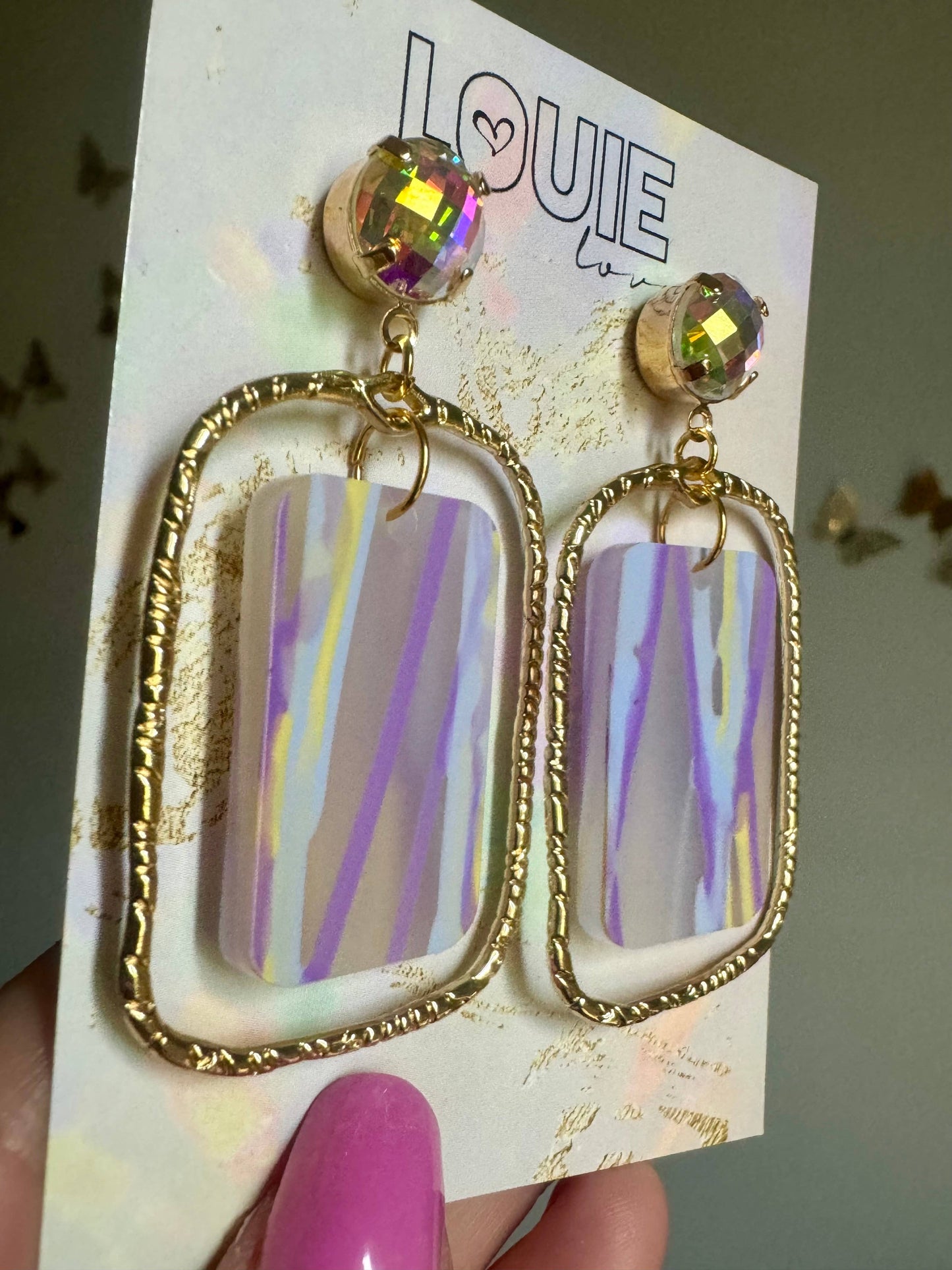 Purple Yellow Gold Louisiana Mardi Gras Acrylic Earrings