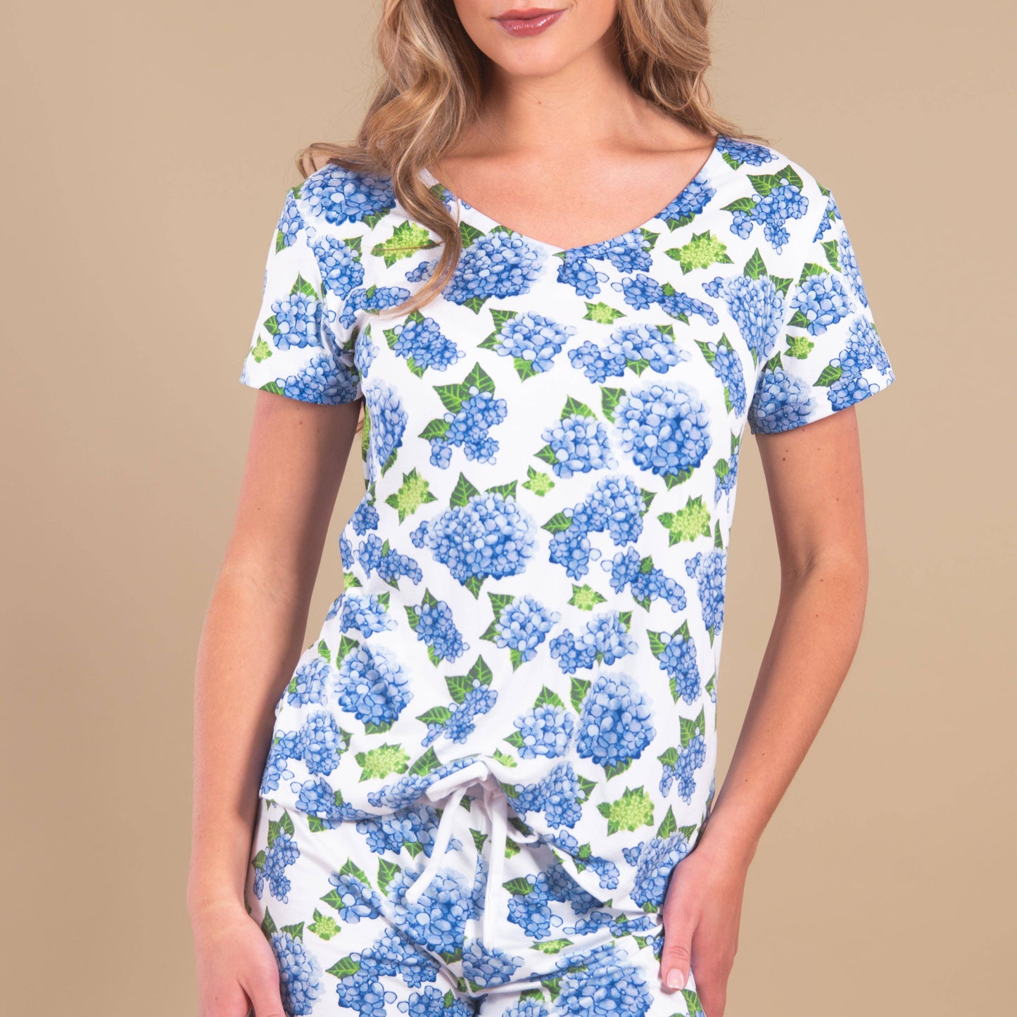 Blue Hydrangea Pajama Set (Top and Pants)