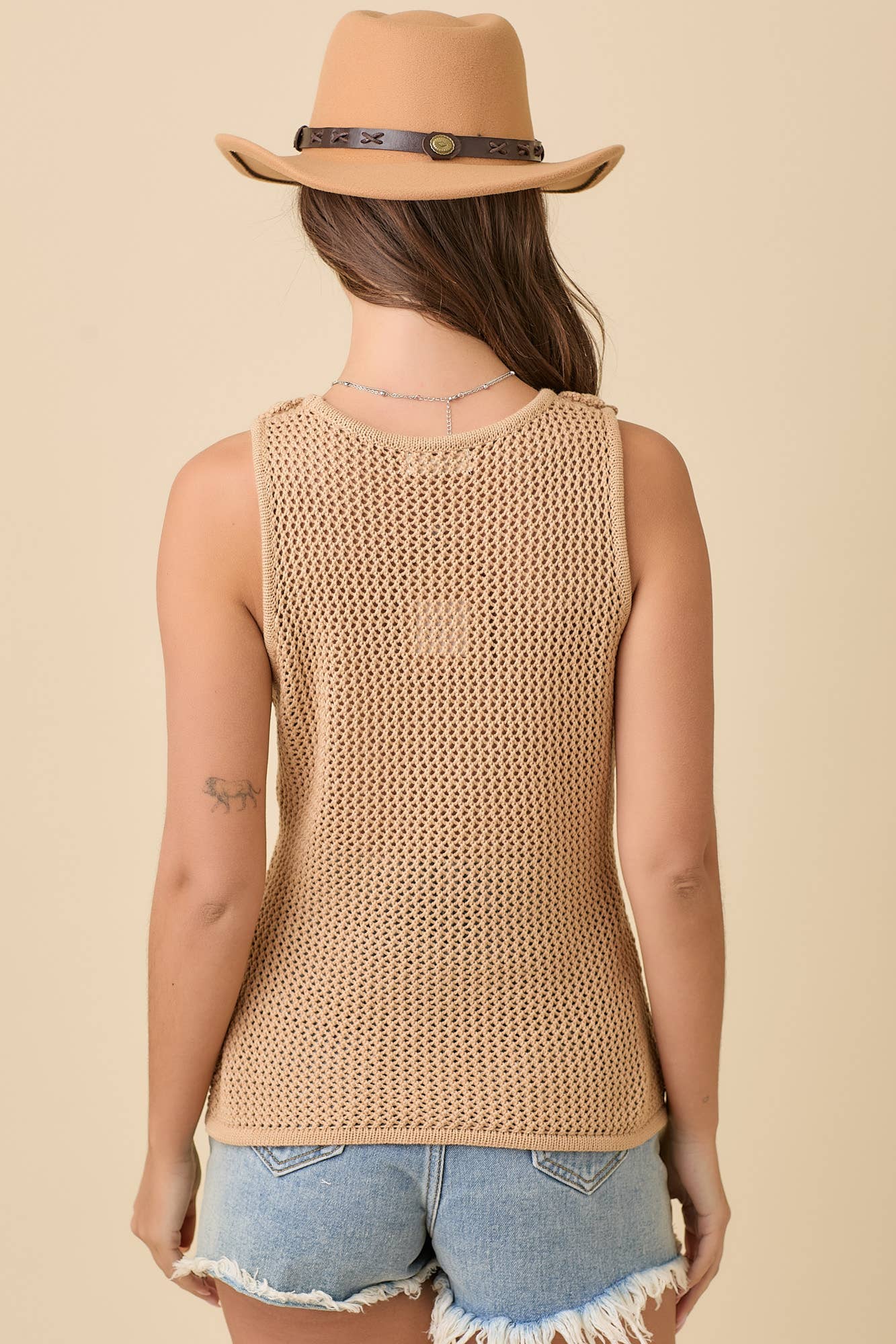 Crochet Knitted Tank Top With 3D Flower