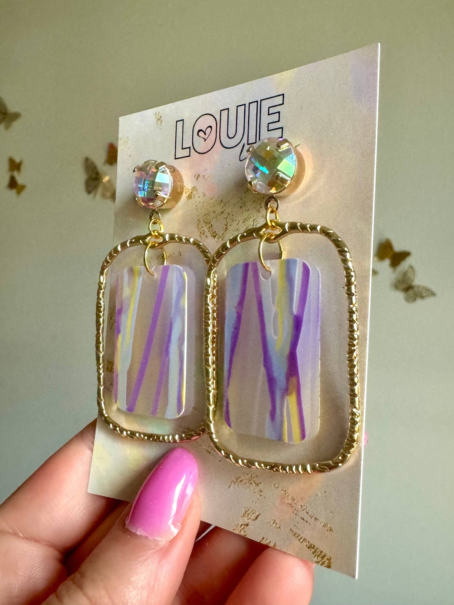 Purple Yellow Gold Louisiana Mardi Gras Acrylic Earrings