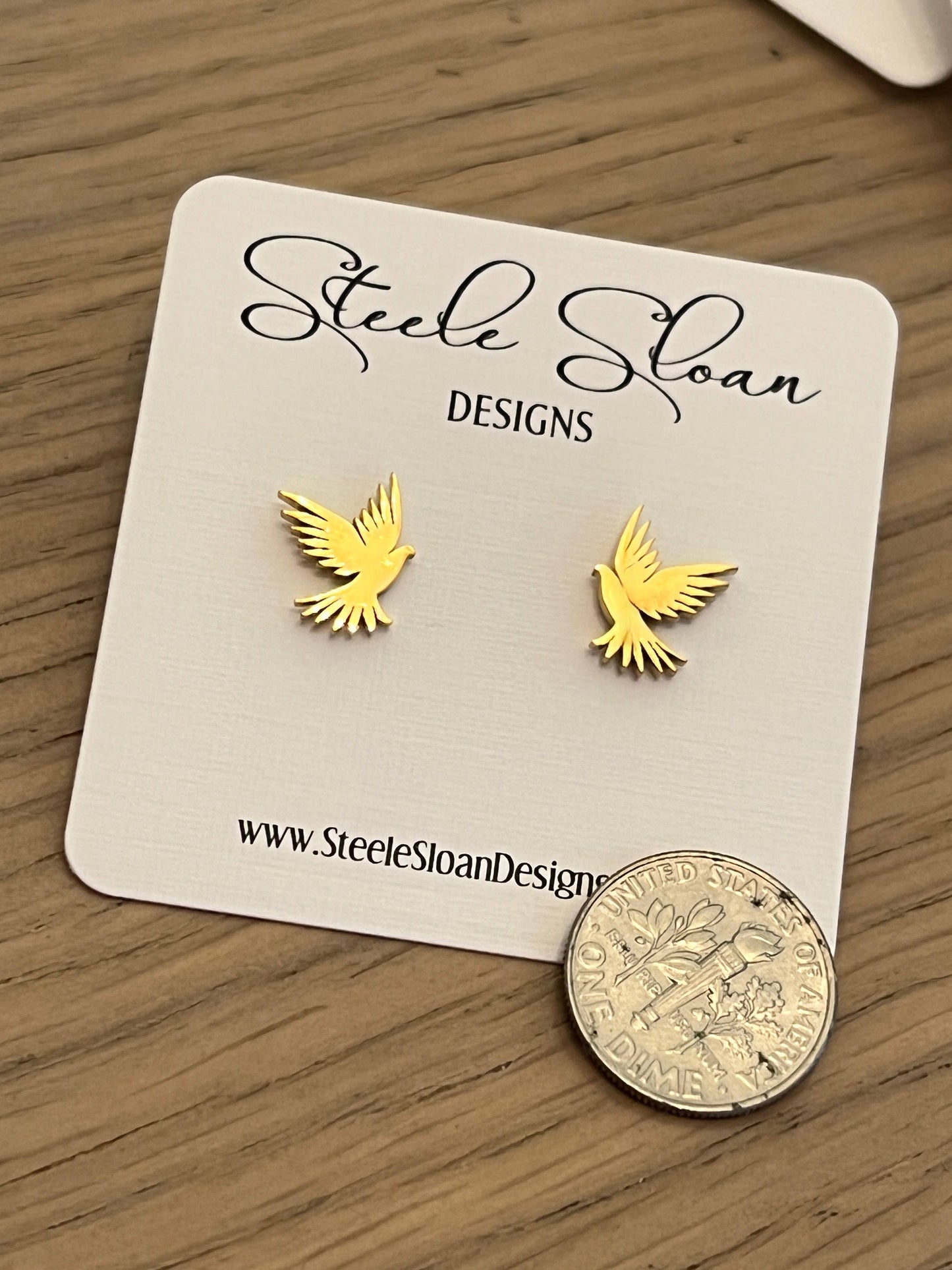 Flying Dove Gold Stud Earrings
