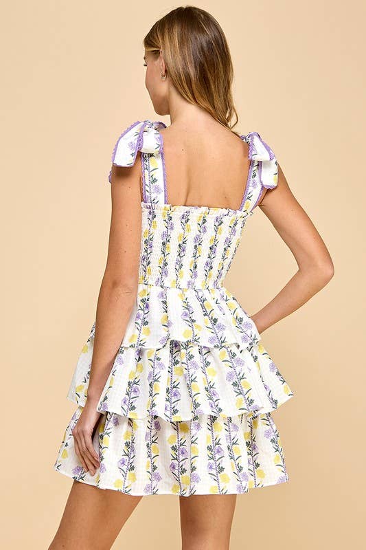 Floral Striped Smocked Tiered Skirt Dress