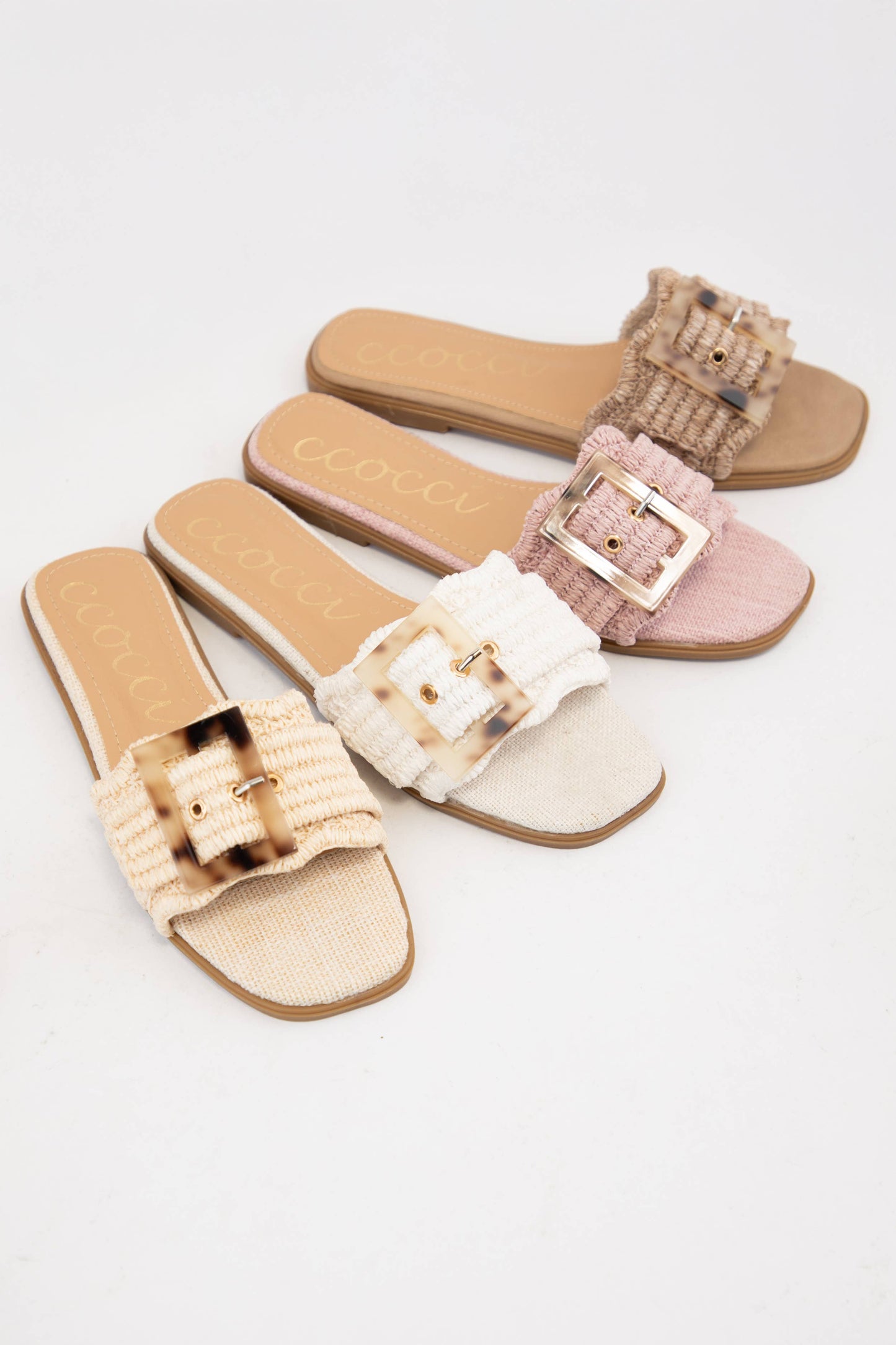 Leslie Natural Sandal w/ Tortoise Buckle and Scallop Edge
