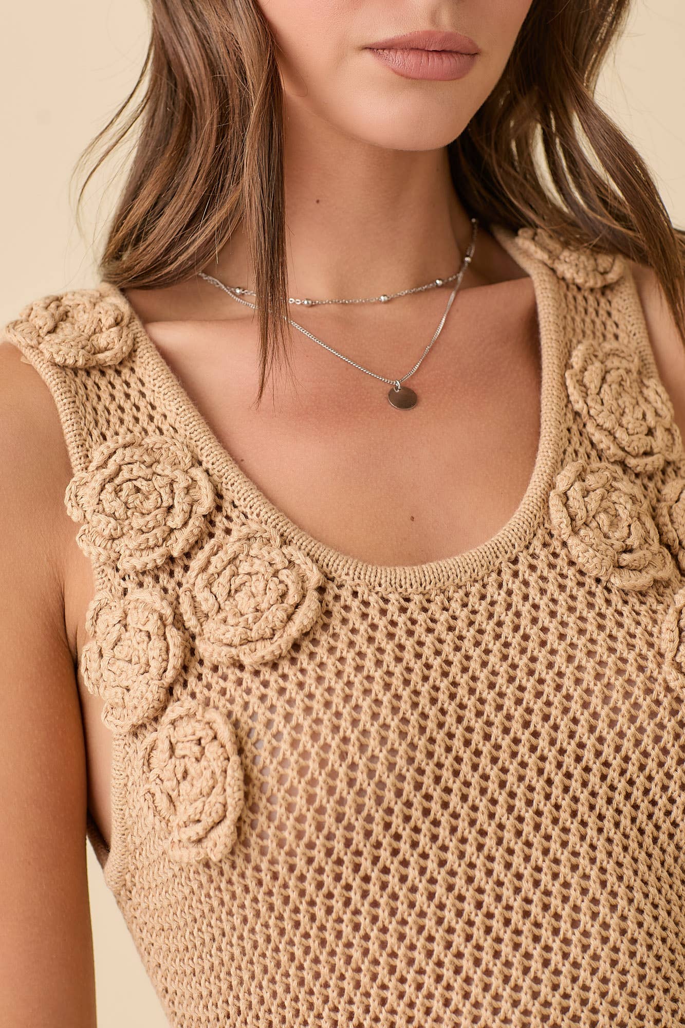 Crochet Knitted Tank Top With 3D Flower