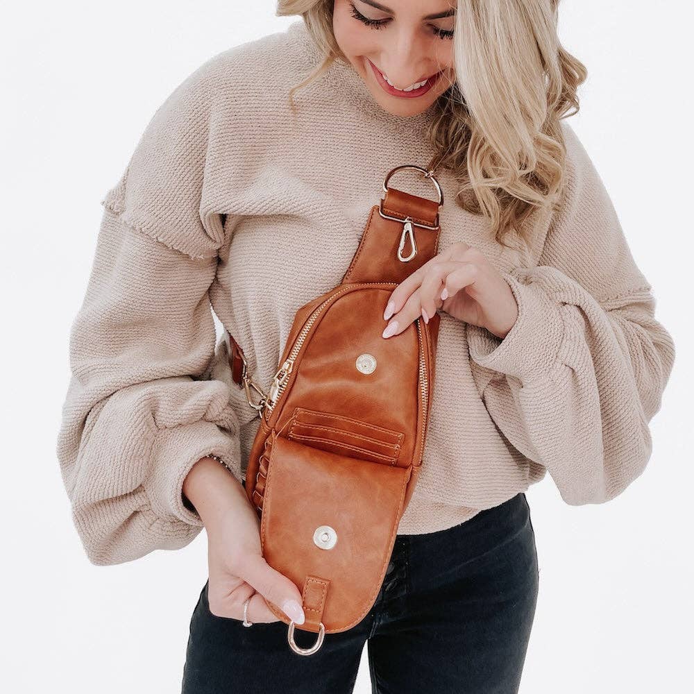 Brown Waverly Woven Sling Bag