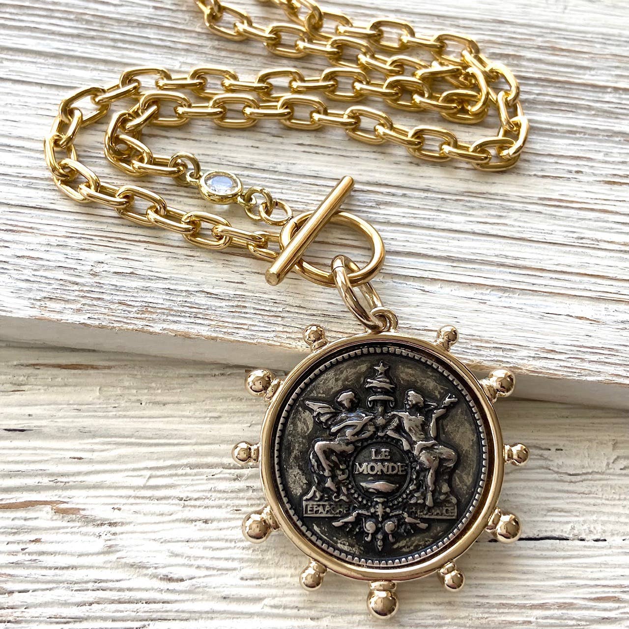 Coin necklace french medallion jewelry boutique salon