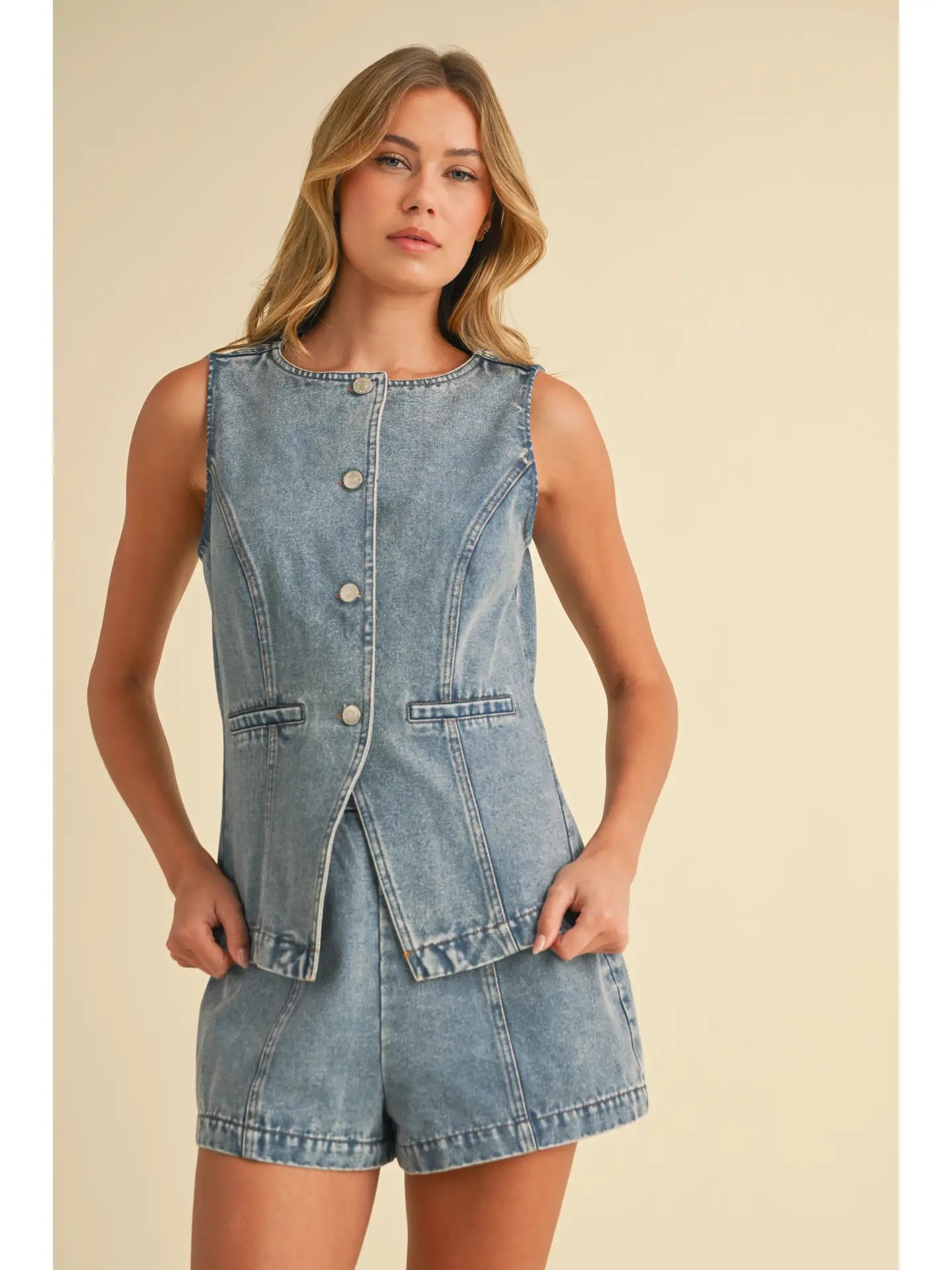 Tiffney Denim Vest and Short Set