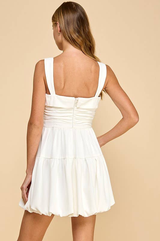 White Ruched Detail Fit and Flare Tank Dress