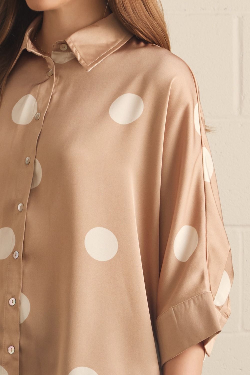 Latte Polka Dot Button up Top