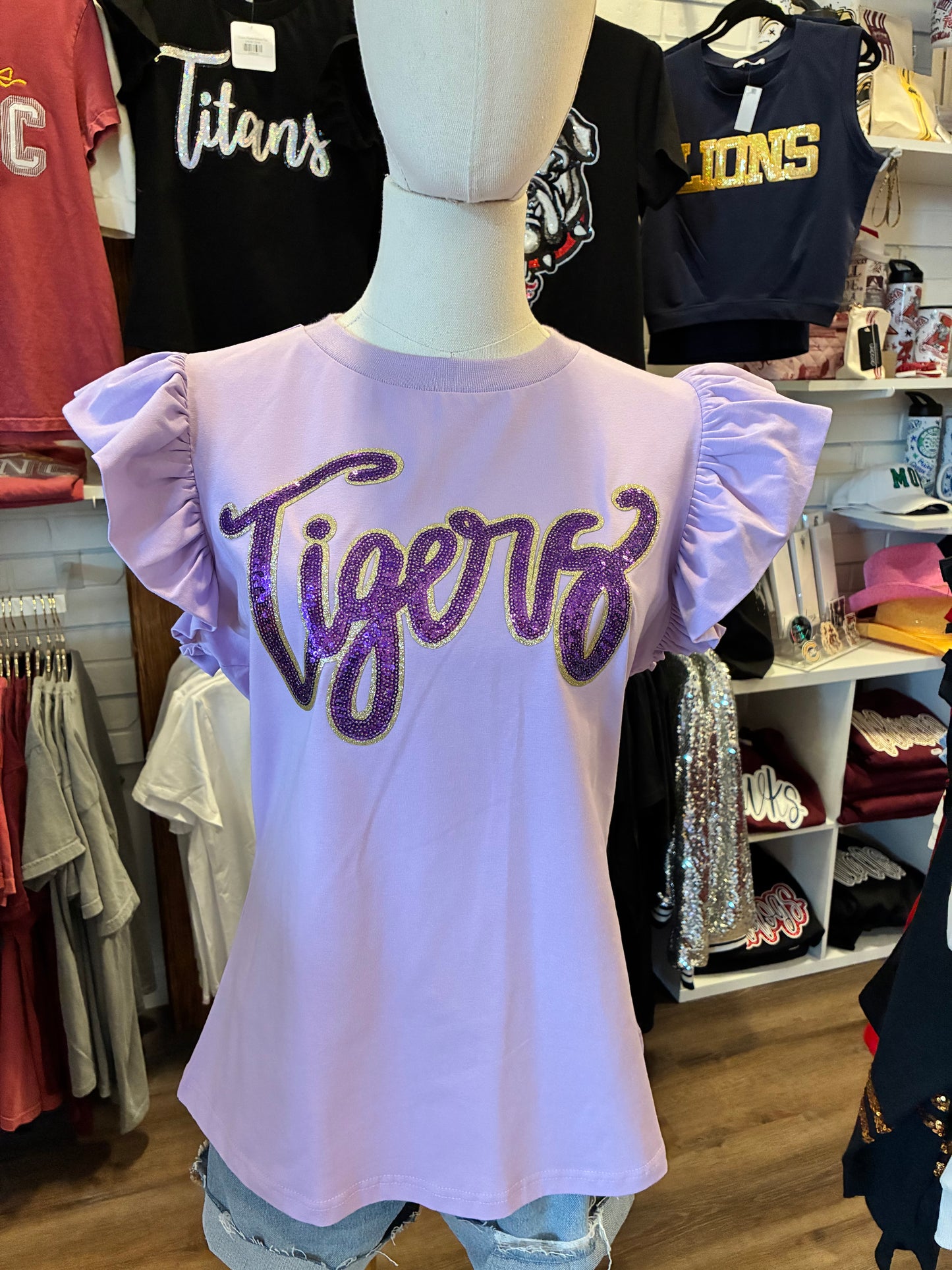 Tigers White Flutter Sleeve Top