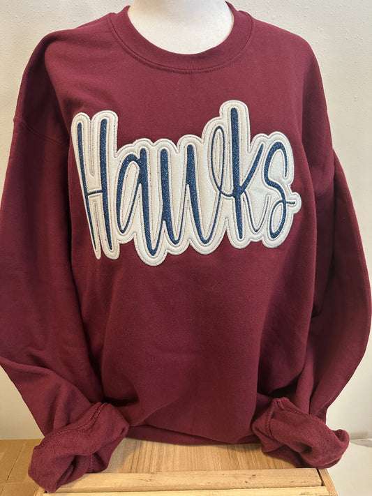 Hawks Double Embroidery Glitter Crewneck