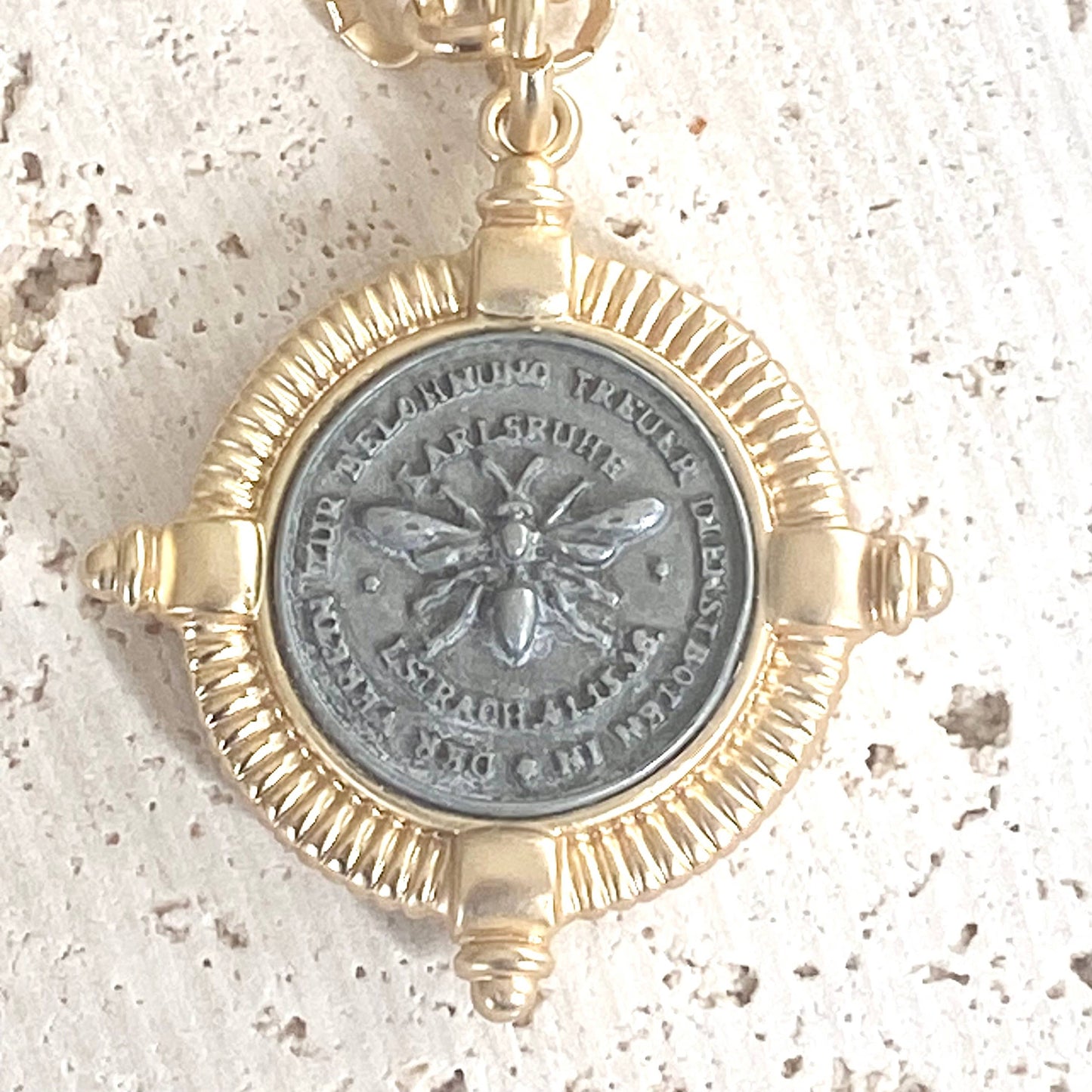 Bee necklace coin jewelry French matte gold boutique