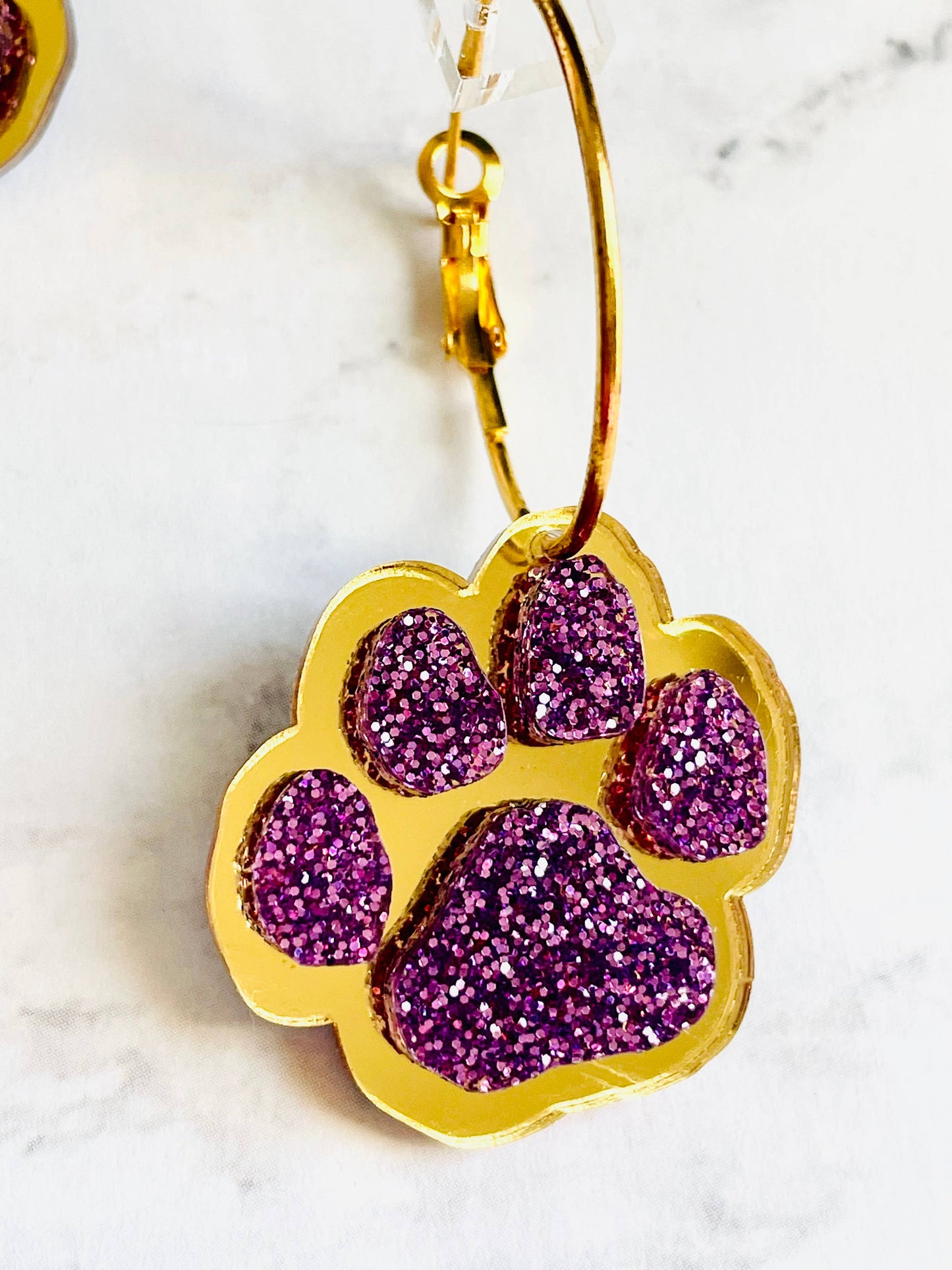 Purple & Gold Football Sports Paw Hoop Earrings