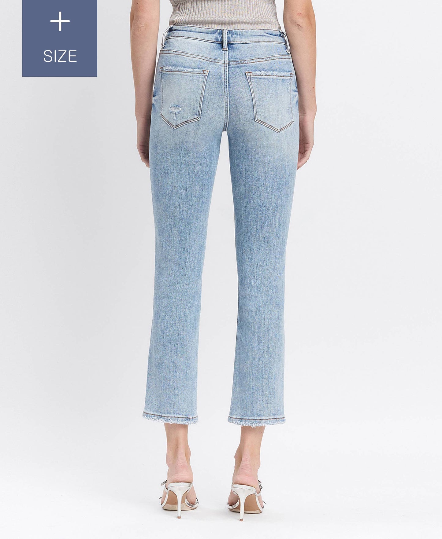 PLUS SIZE MID RISE CROP SLIM STRAIGHT JEANS LV1079-P