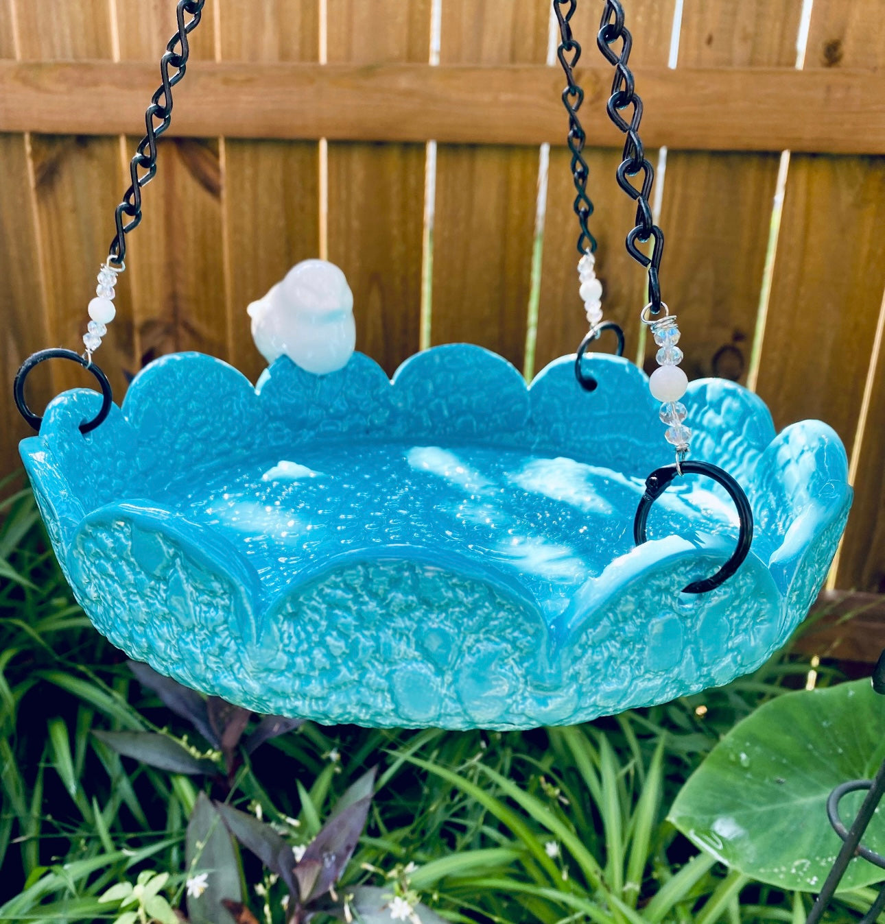 Deep Dish Tiffany Blue Bird Bath With Bird