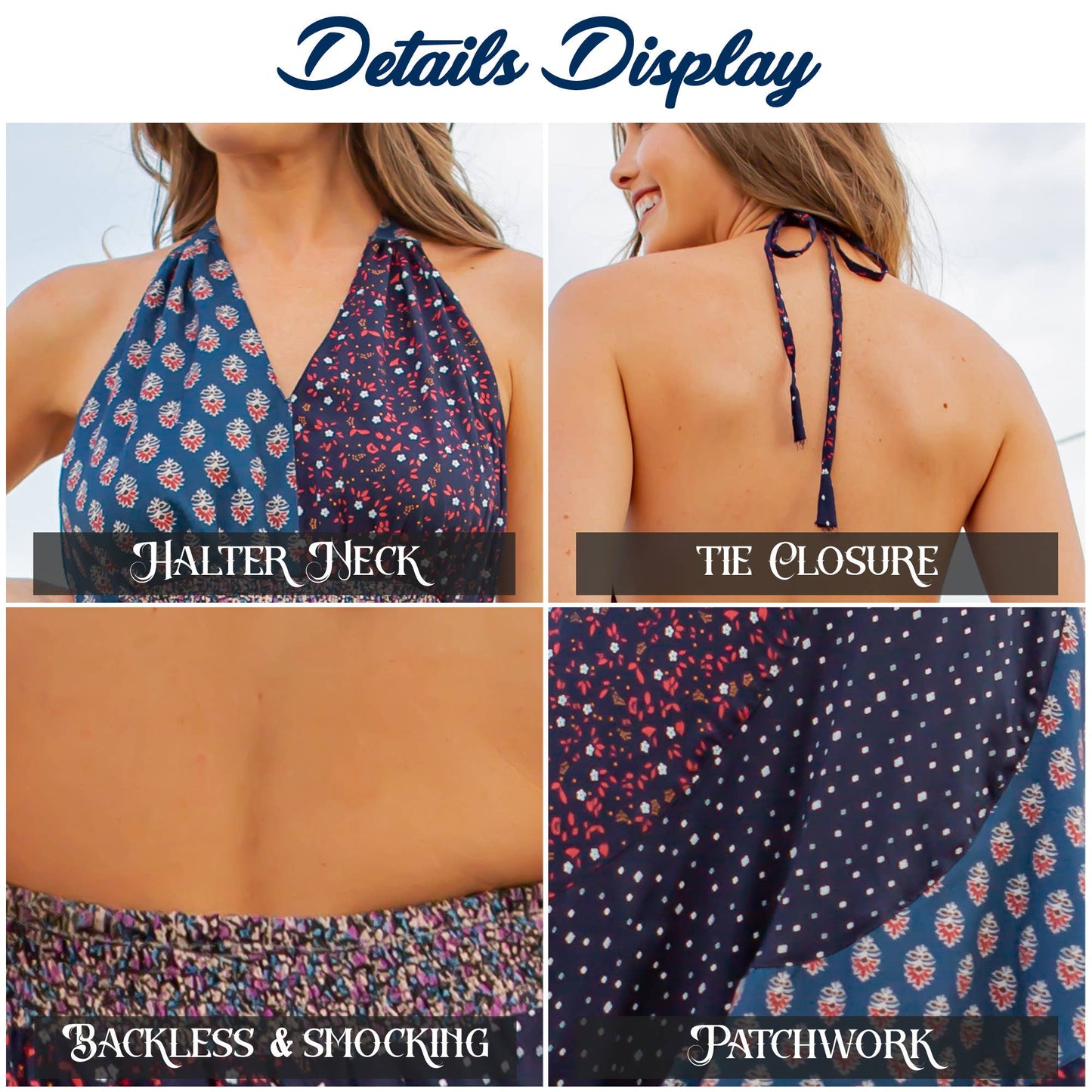 Halter Neck Babydoll Dress Patchwork - Final Sale