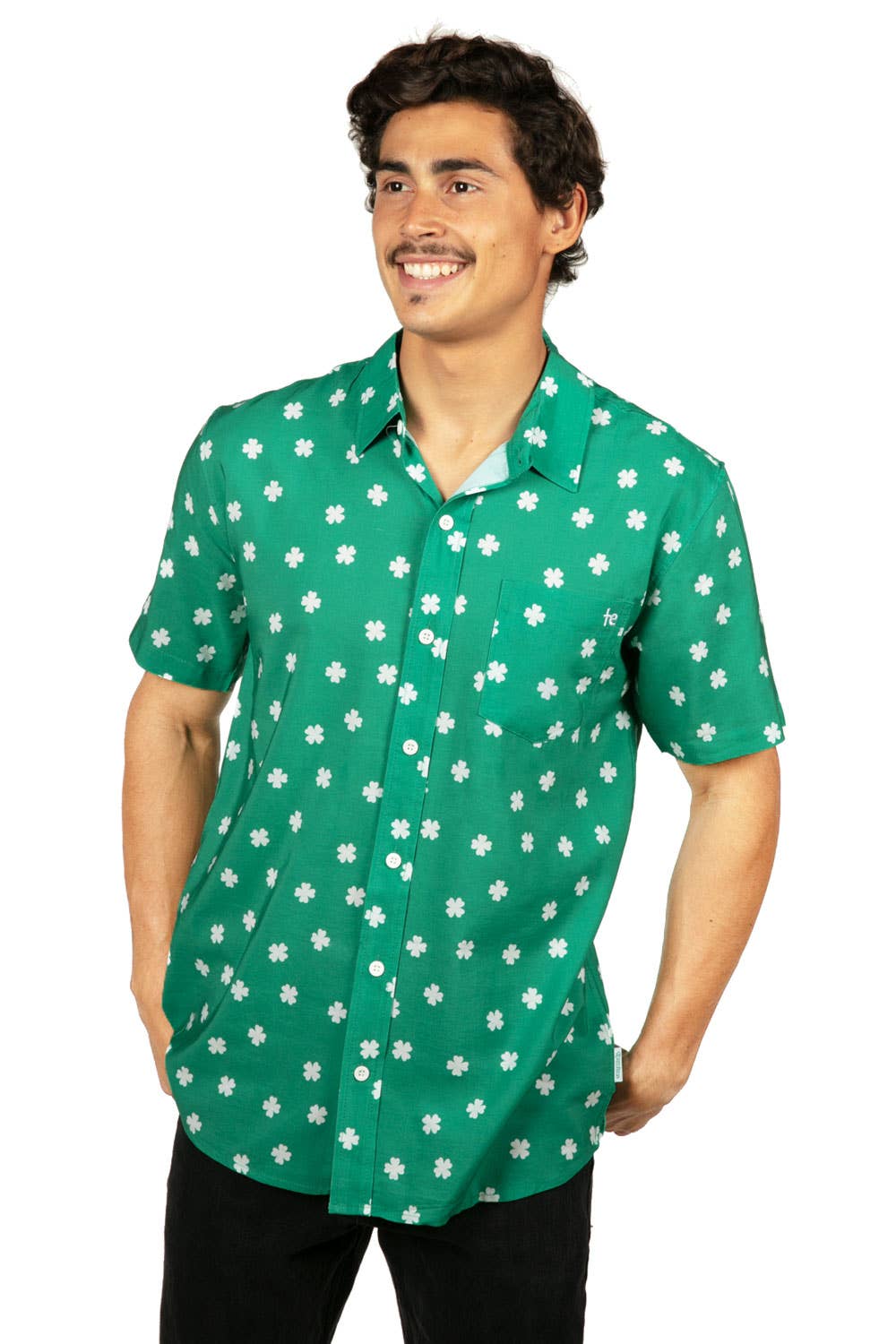 Men's Green w White Clover St. Patrick's Day Hawaiian Shirt