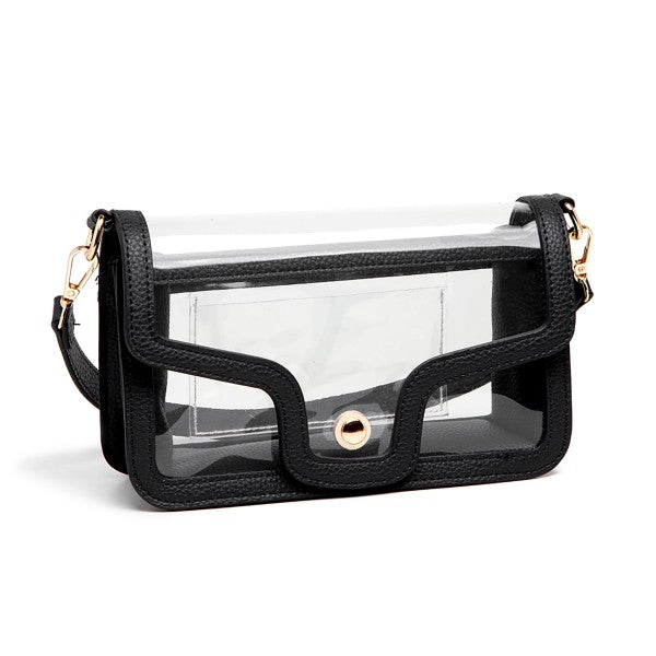 Black Clear Vegan Leather Crossbody/Wristlet/Clutch