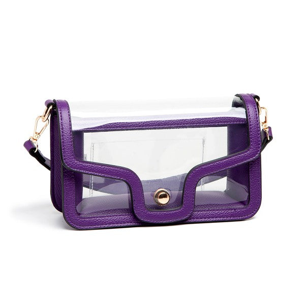 Purple Clear Vegan Leather Crossbody/Wristlet/Clutch