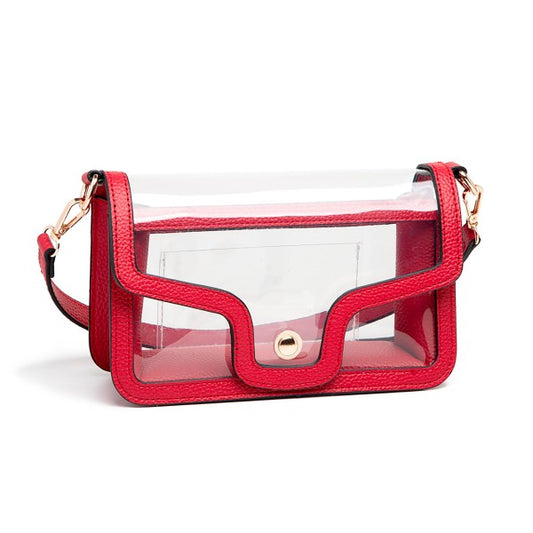 Red Clear Vegan Leather Crossbody/Wristlet/Clutch