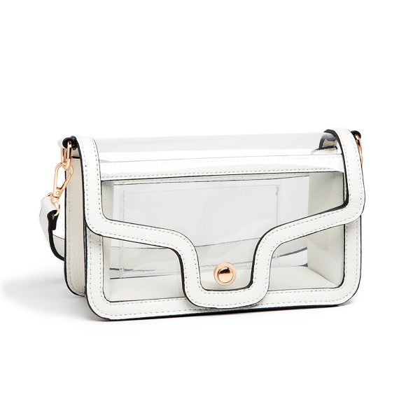 White Clear Vegan Leather Crossbody/Wristlet/Clutch