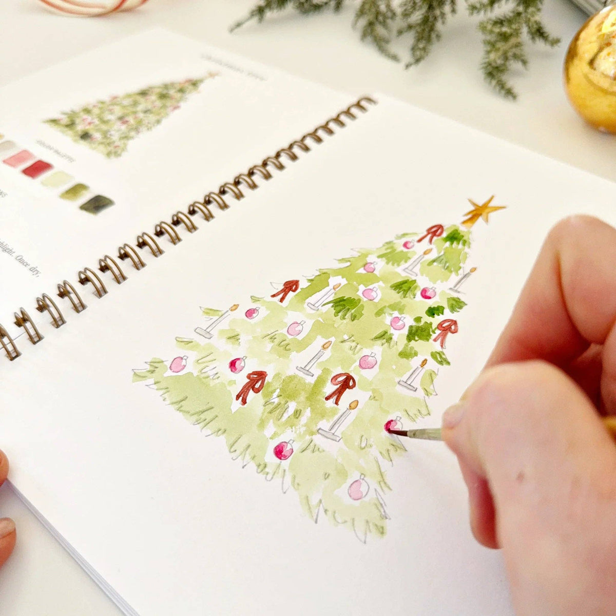 Painting a Christmas tree in watercolor