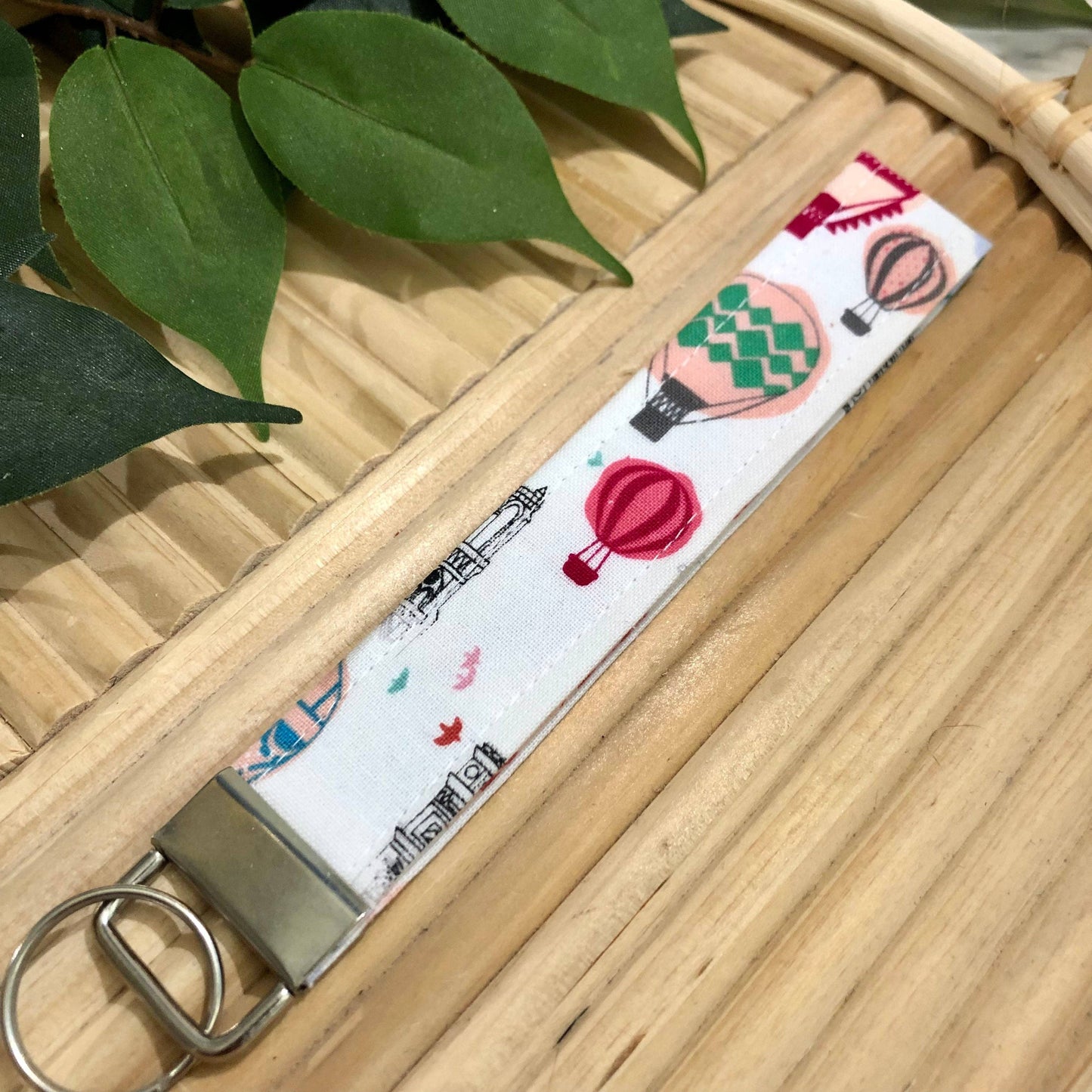 Hot Air Balloon Print Fabric Keychain, Key Fob
