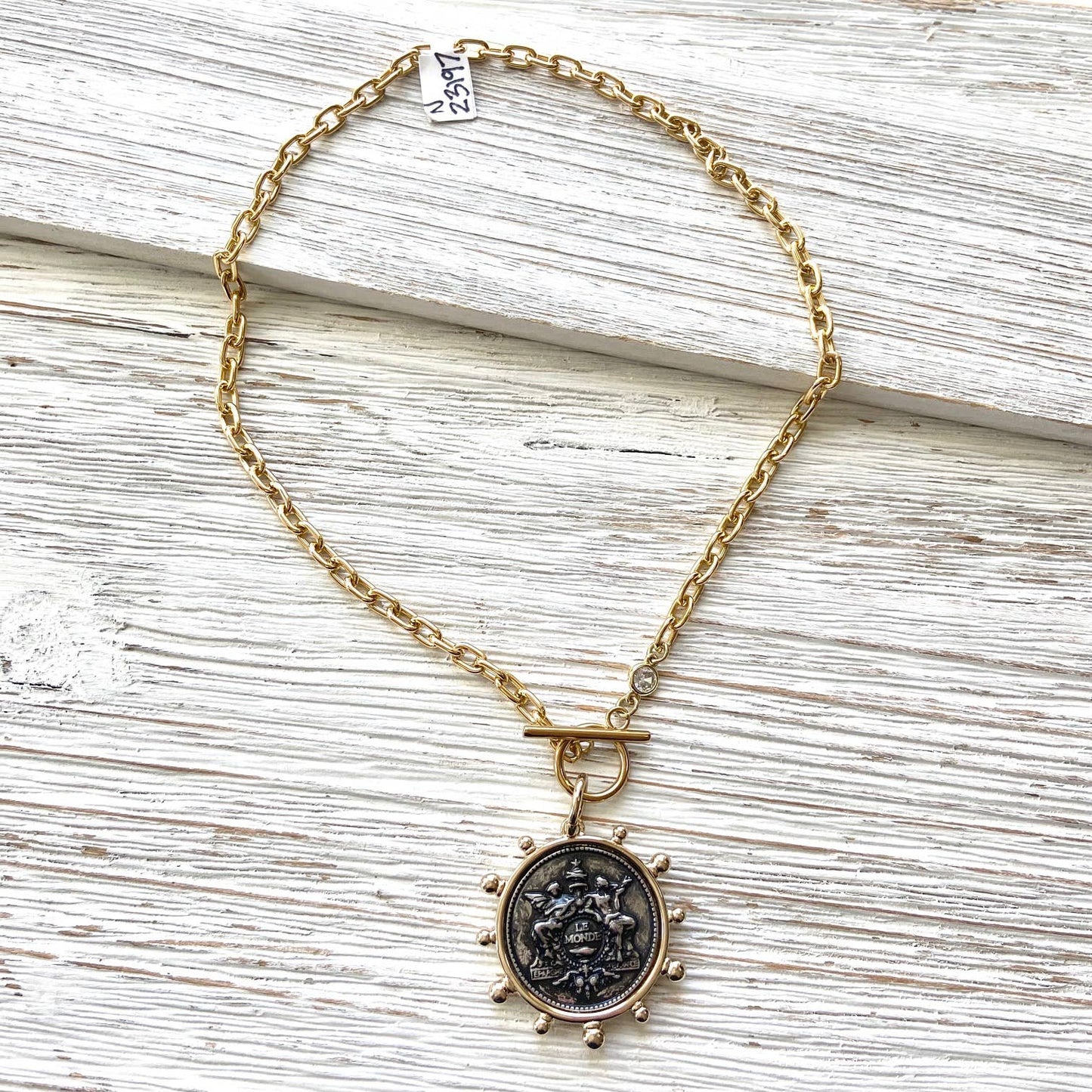 Coin necklace french medallion jewelry boutique salon