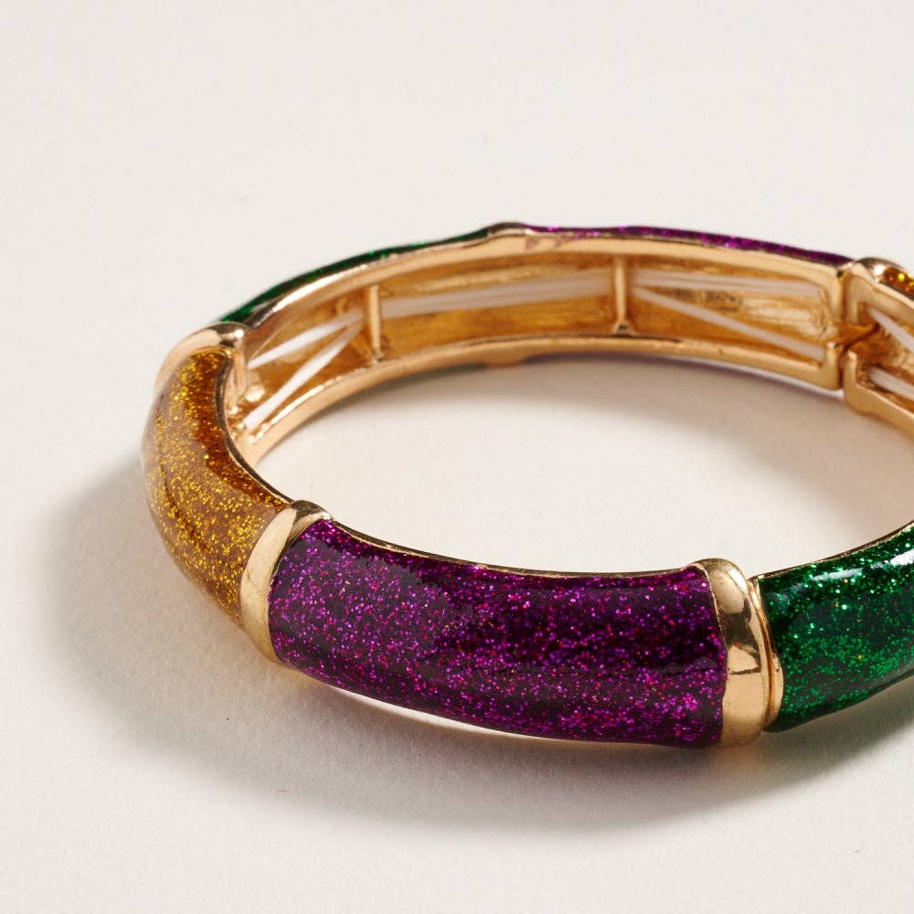 Glitter Mardi Gras Enamel Stretch Bracelet