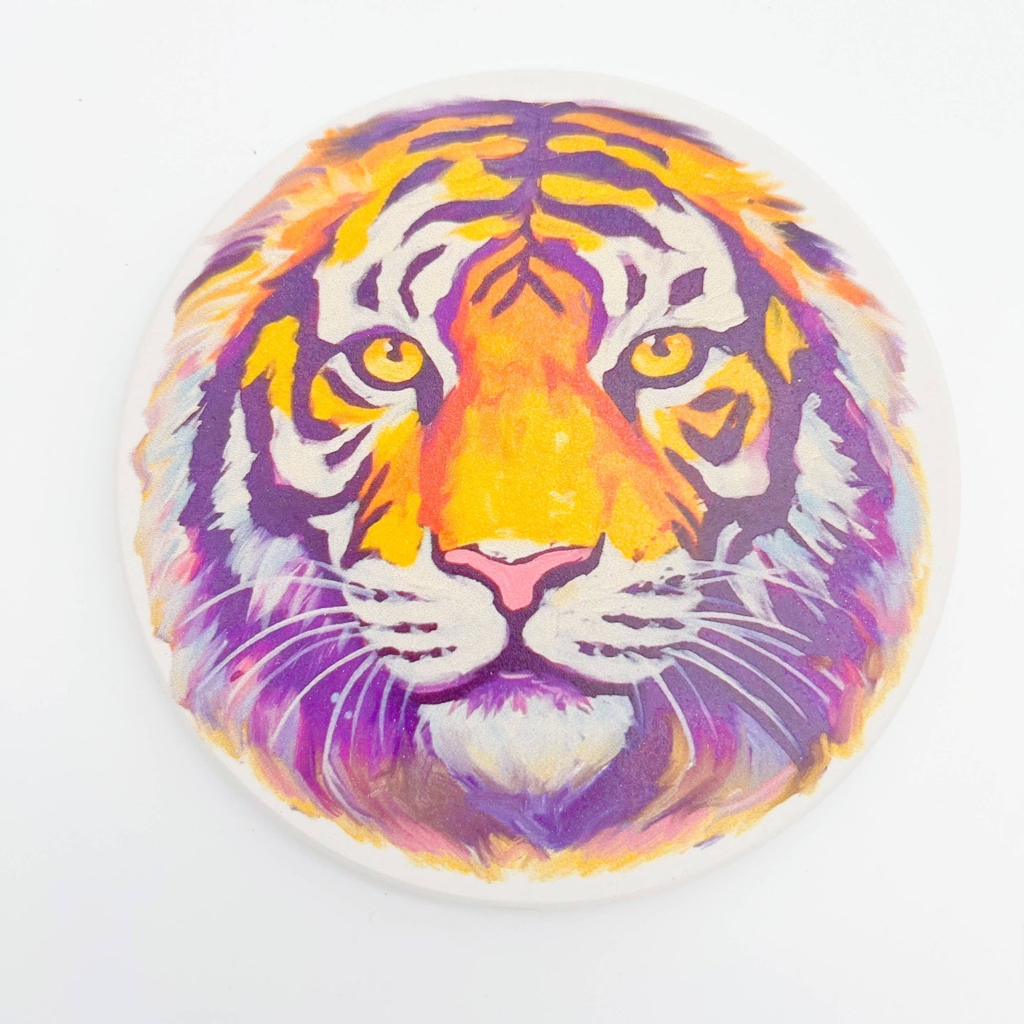 Purple and Gold Tiger Head Coaster - Louisiana Baton Rouge