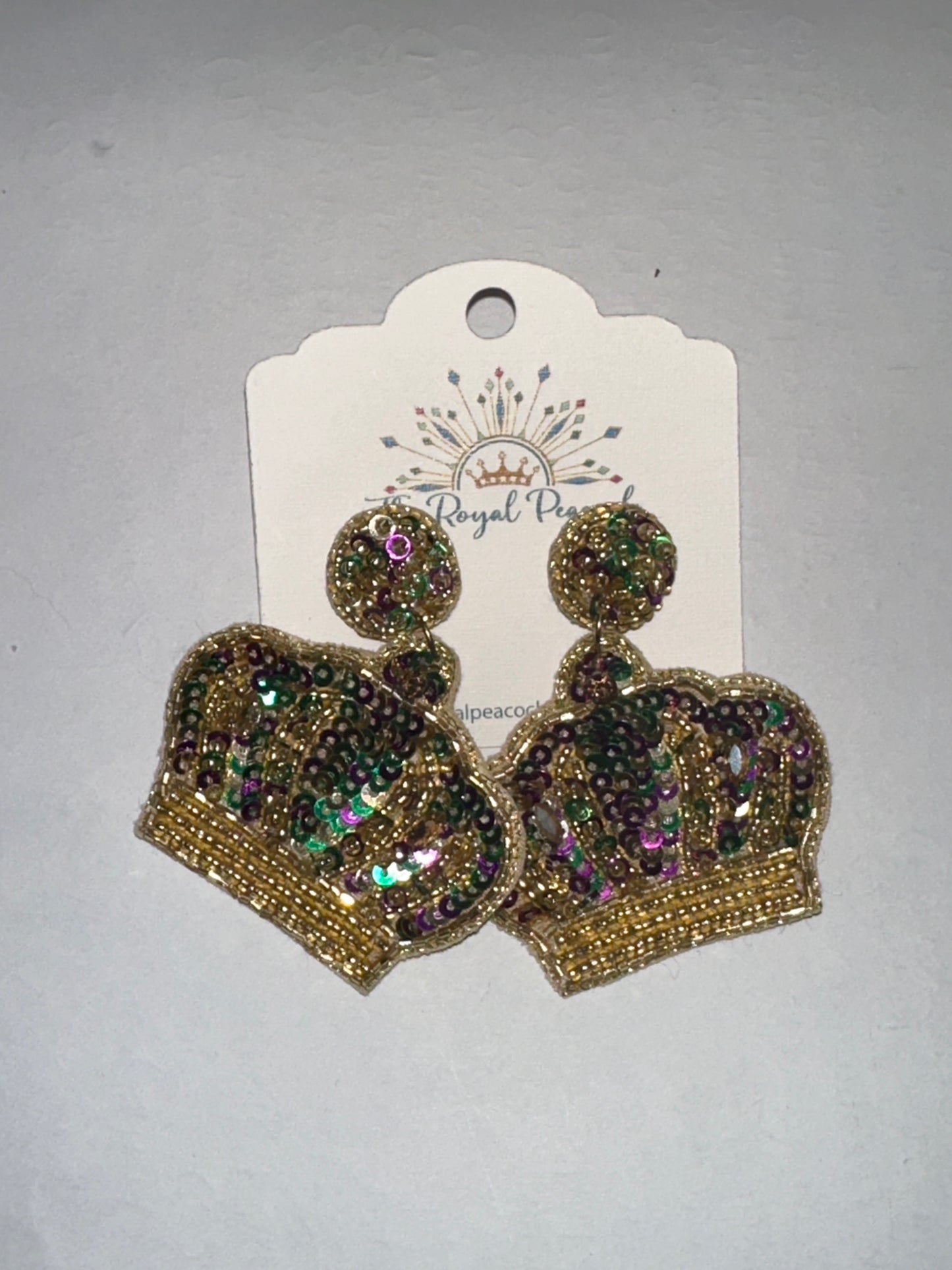 MG Beaded and Sequin Crown earrings