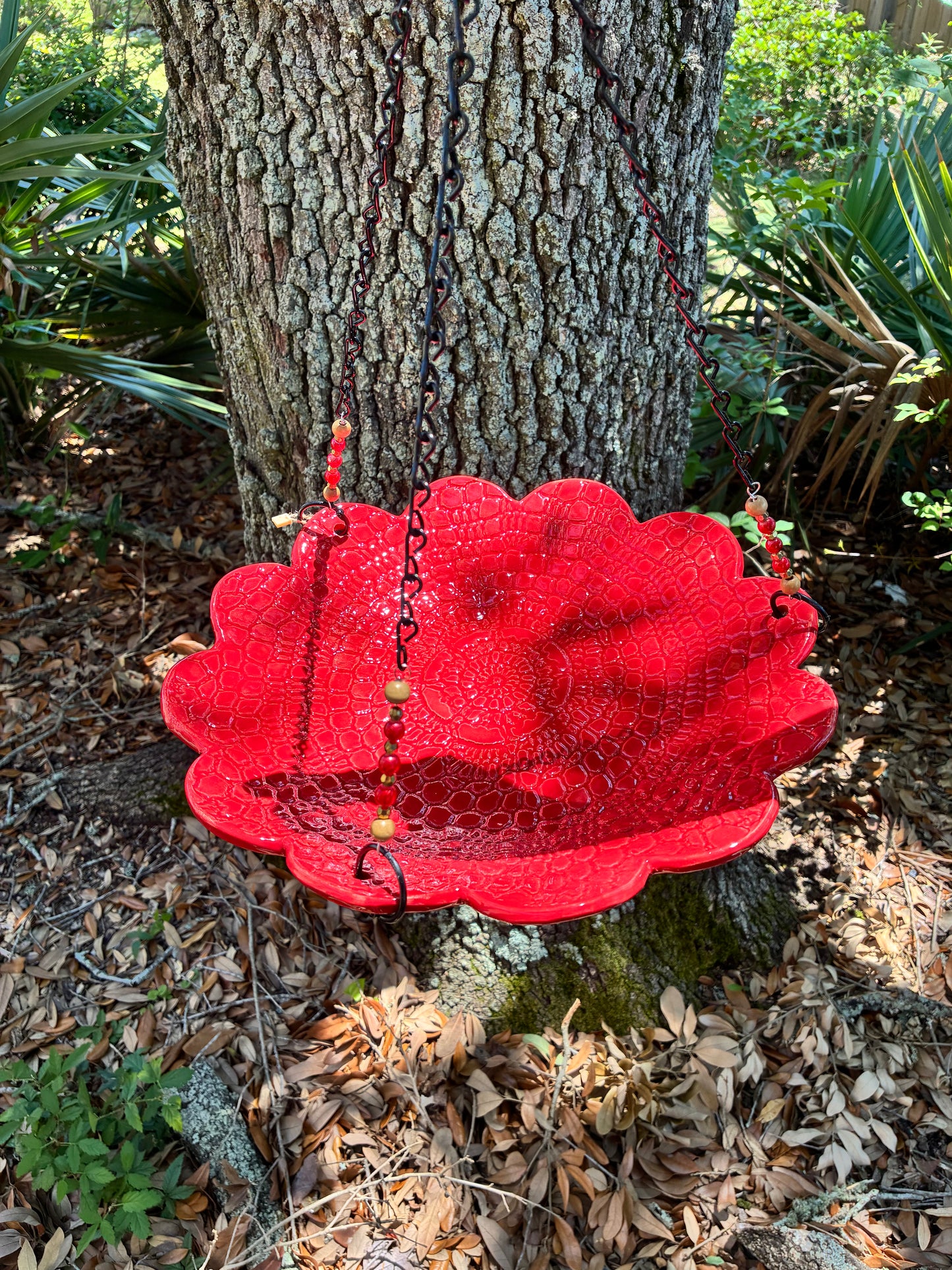 Large texture flower bird feeder / bird bath