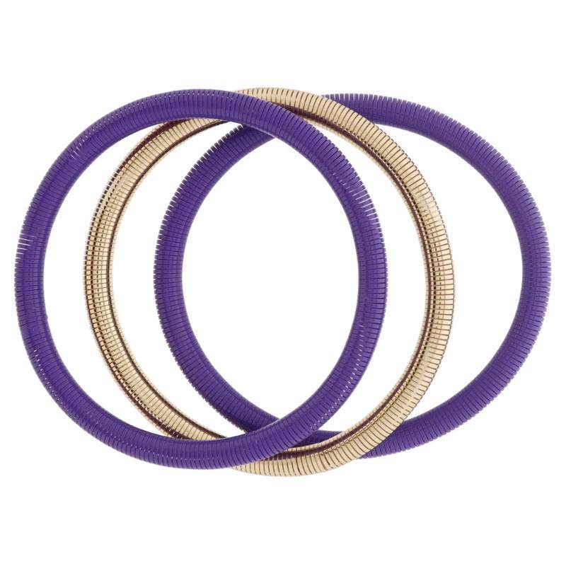 Set of 3, Purple and Gold Stretchy Bangles Bracelet