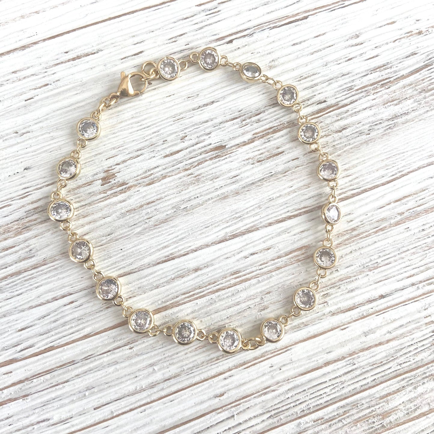 Crystal anklet gold clear crystals resort salon jewelry