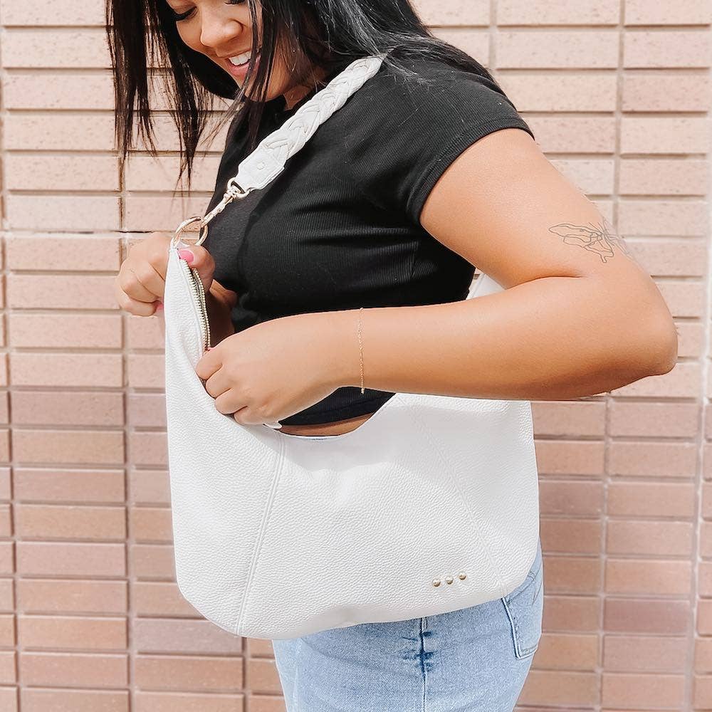 Hattie Shoulder Hobo Bag: Cream