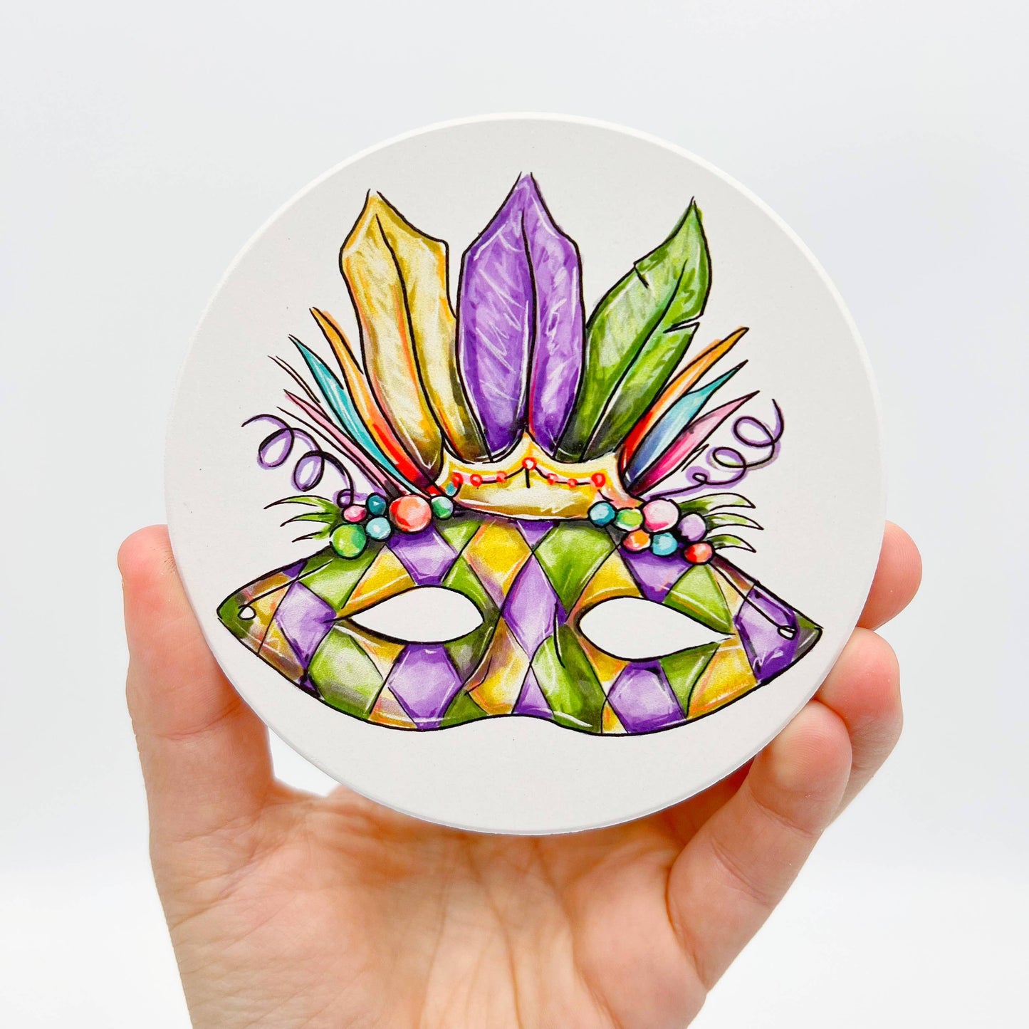 Carnival Mask Round Coaster - New Orleans Mardi Gras Decor