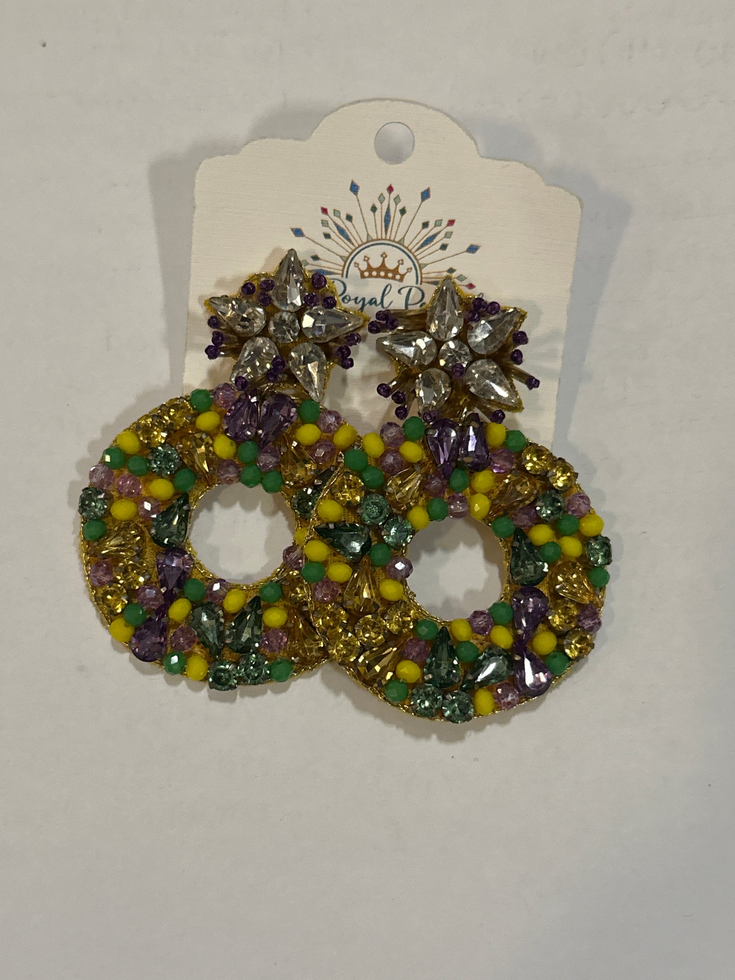 MG Bead and Crystal King Cake earrings