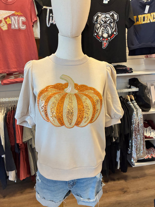 Pumpkin  Puff Sleeve  Sequin Top