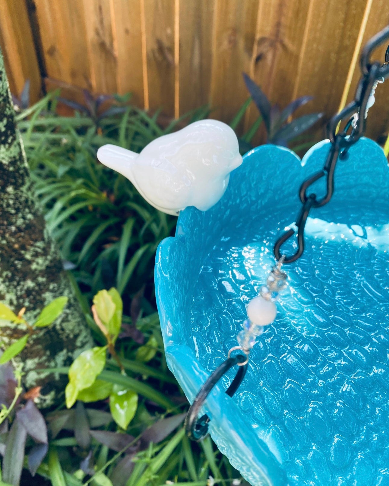 Deep Dish Tiffany Blue Bird Bath With Bird