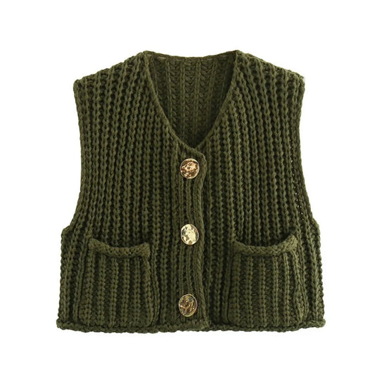 Army Green Button Down Sweater Vest