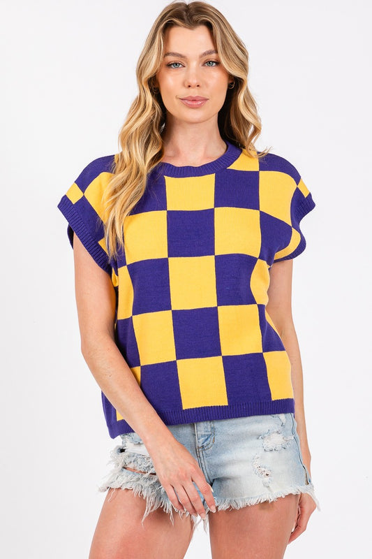 LSU Checker Sweater Vest Top