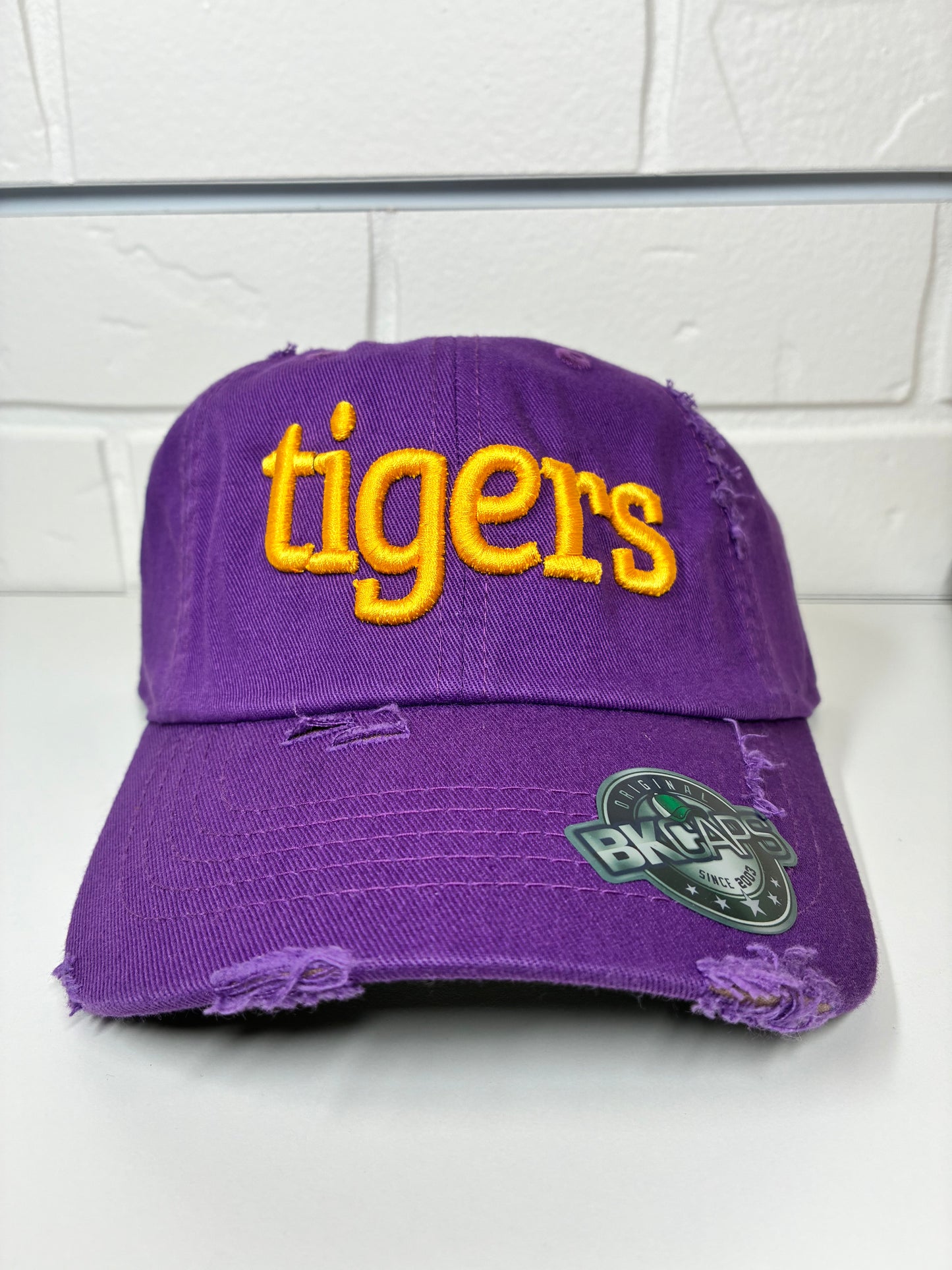 Purple tigers distressed Puff Embroidery Hat