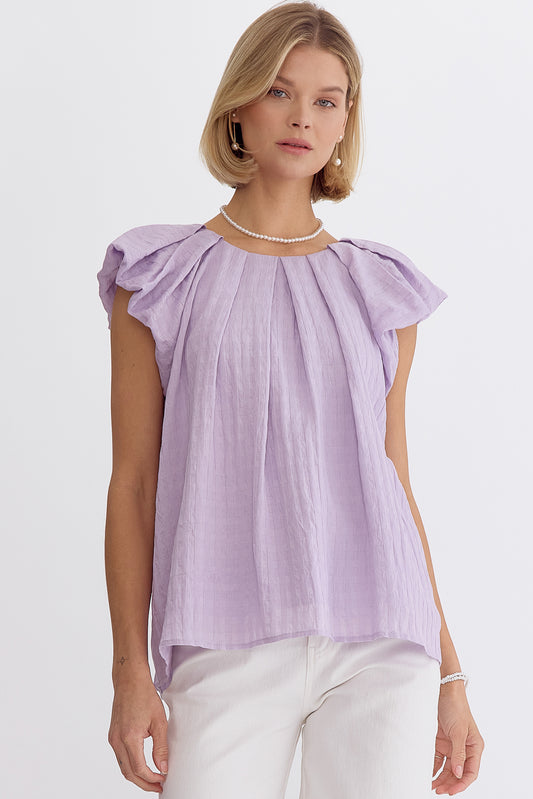 Lavender Pleated Short Sleeve Top
