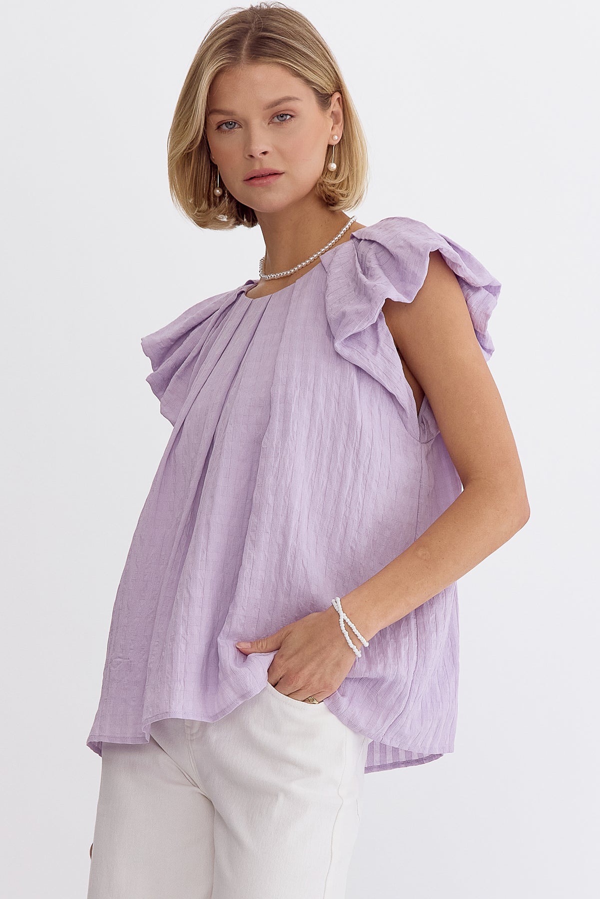 Lavender Pleated Short Sleeve Top