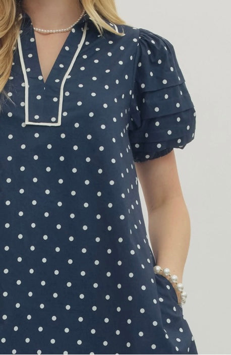 Liberty Navy Polka Dot Dress