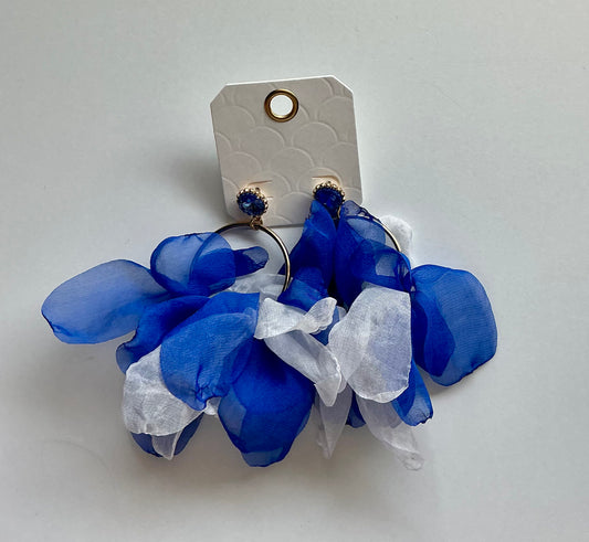 Blue and White Chiffon Earrings