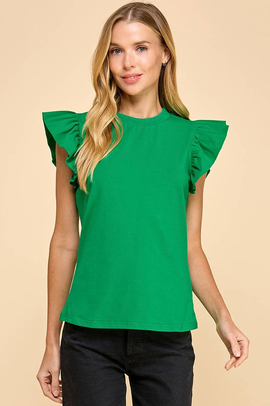 Ruffle Sleeve Poplin Top Kelly Green